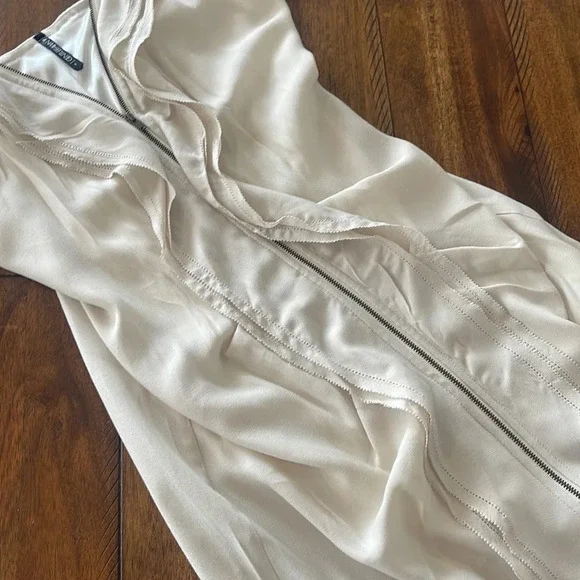 Gentle Fawn Mini Beige Cream Cascading Ruffle Zip Up spaghettini straps dress 6 - Picture 5 of 16